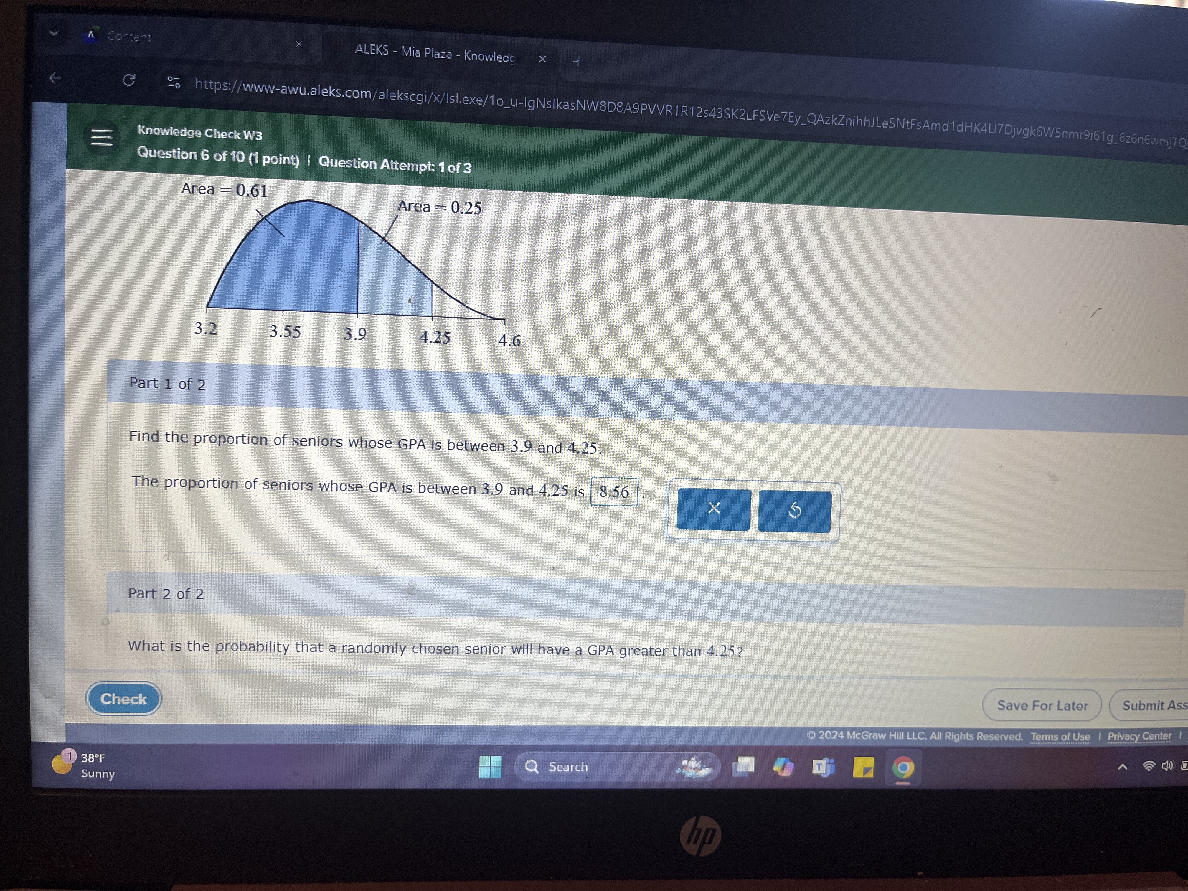Knowledge Check W3 Question 6 of 10 (1 point) |