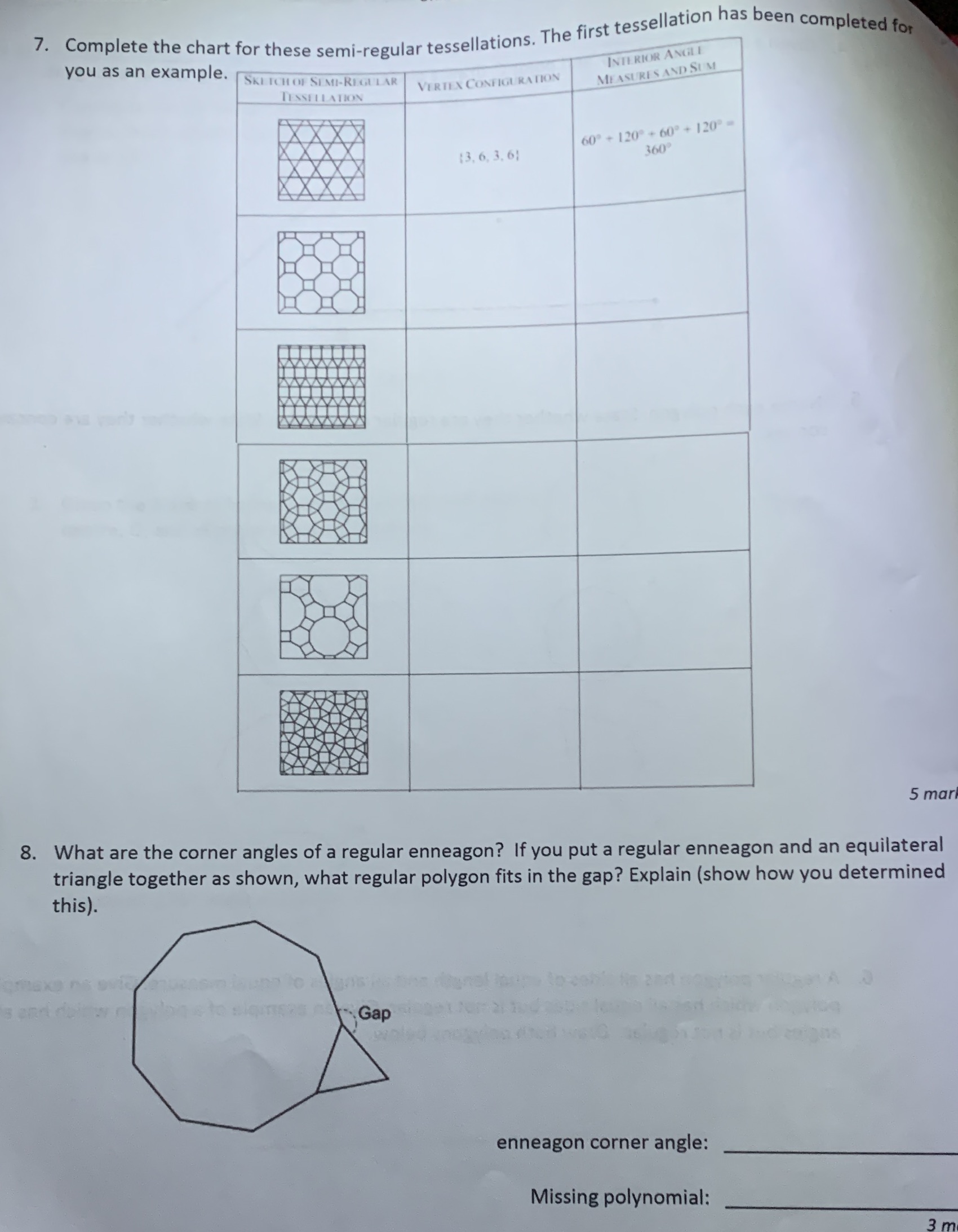 Math 12 foundations /. Complete the chart for