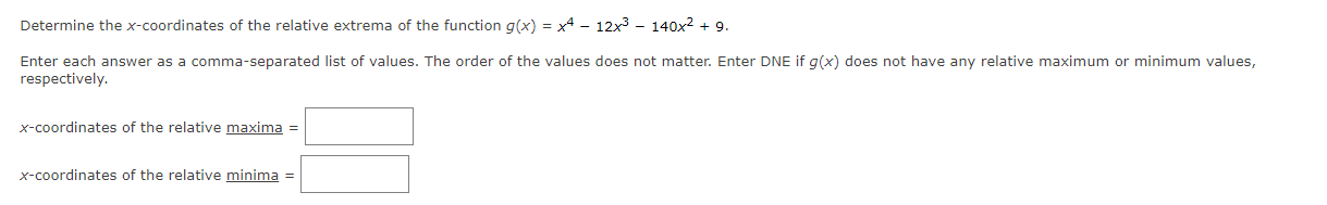 Determine the x-coordinates of the relative