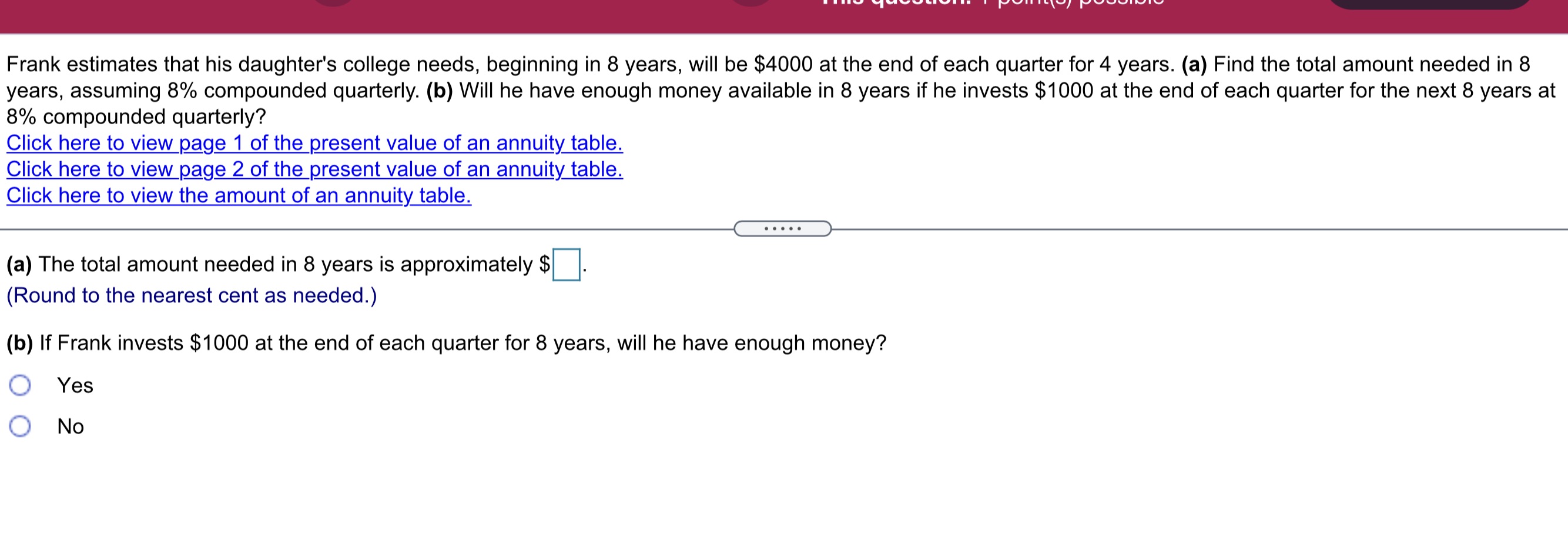 Frank estimates that his daughter's college