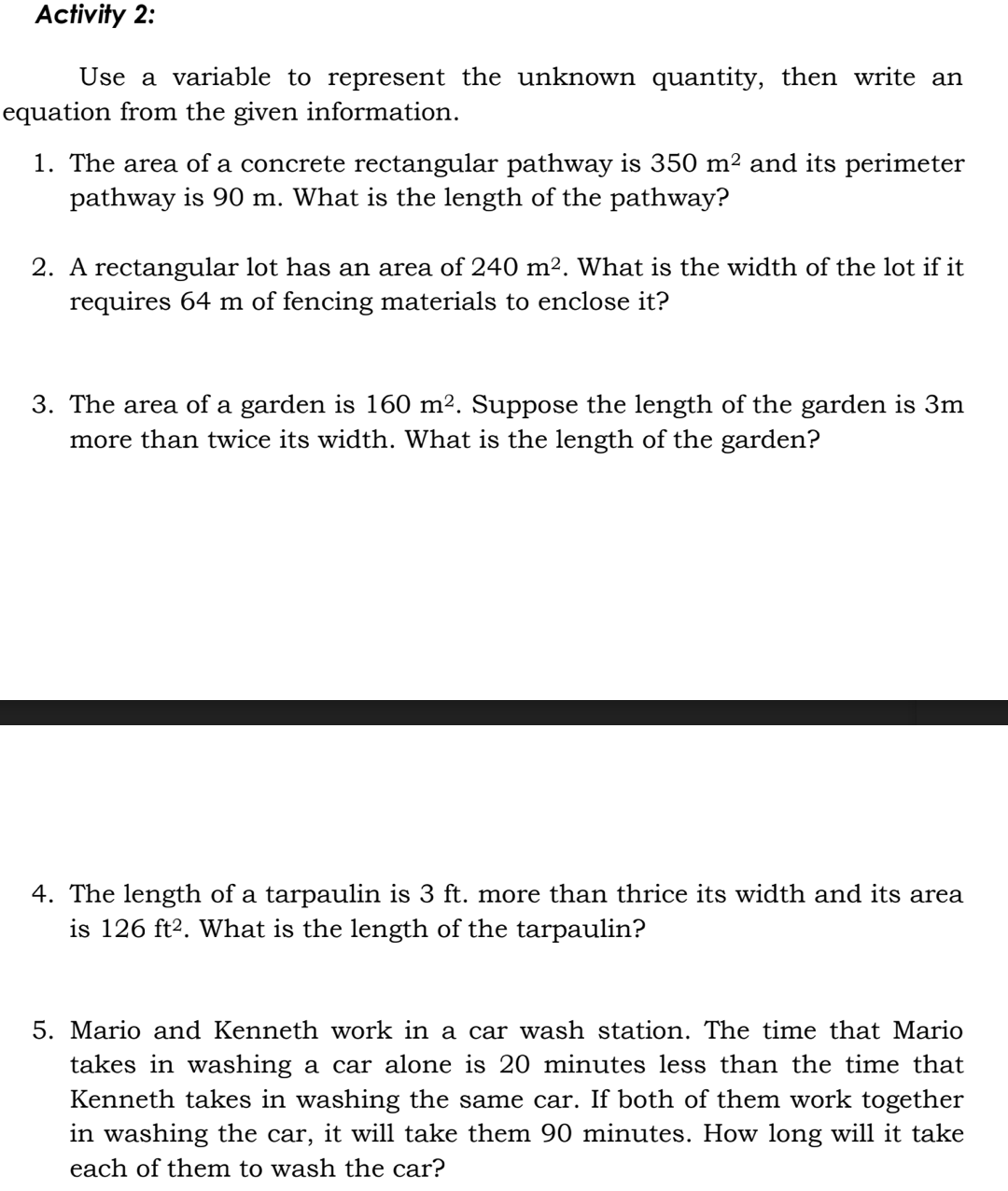 answer the following: Solve each of the following