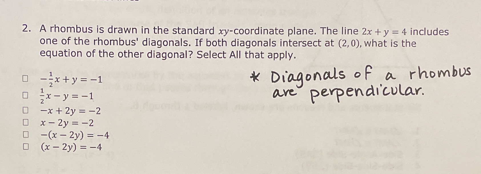 2. A rhombus is drawn in the standard