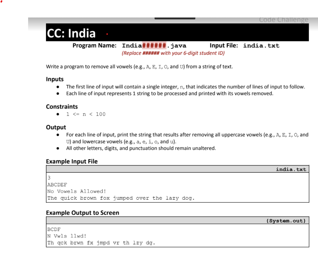 Code Challenge CC: India Program Name: