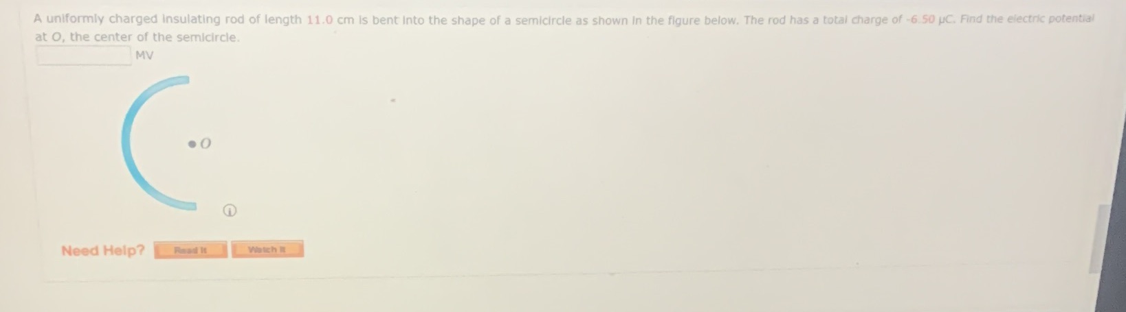 A uniformly charged insulating rod of length 11.0