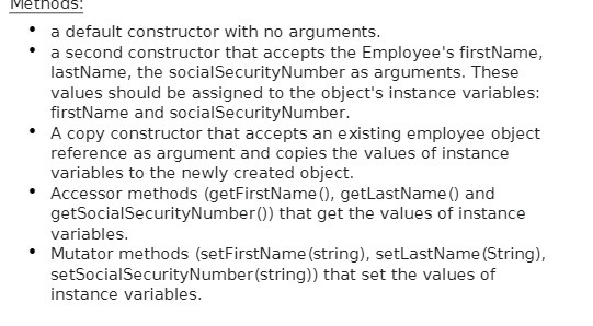 Methods. a default constructor with no arguments.