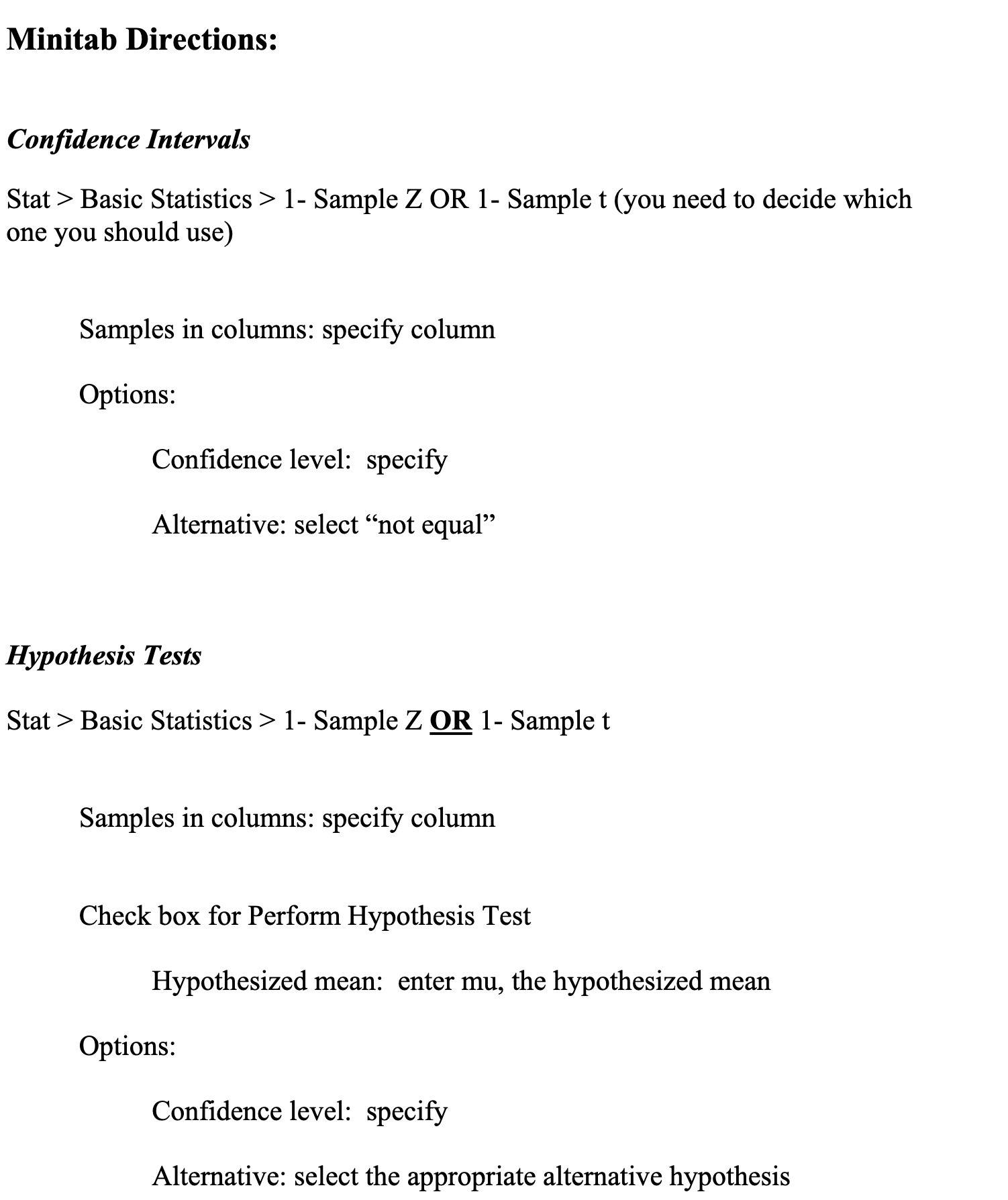 Minitab Directions: Confidence Intervals Stat  style=