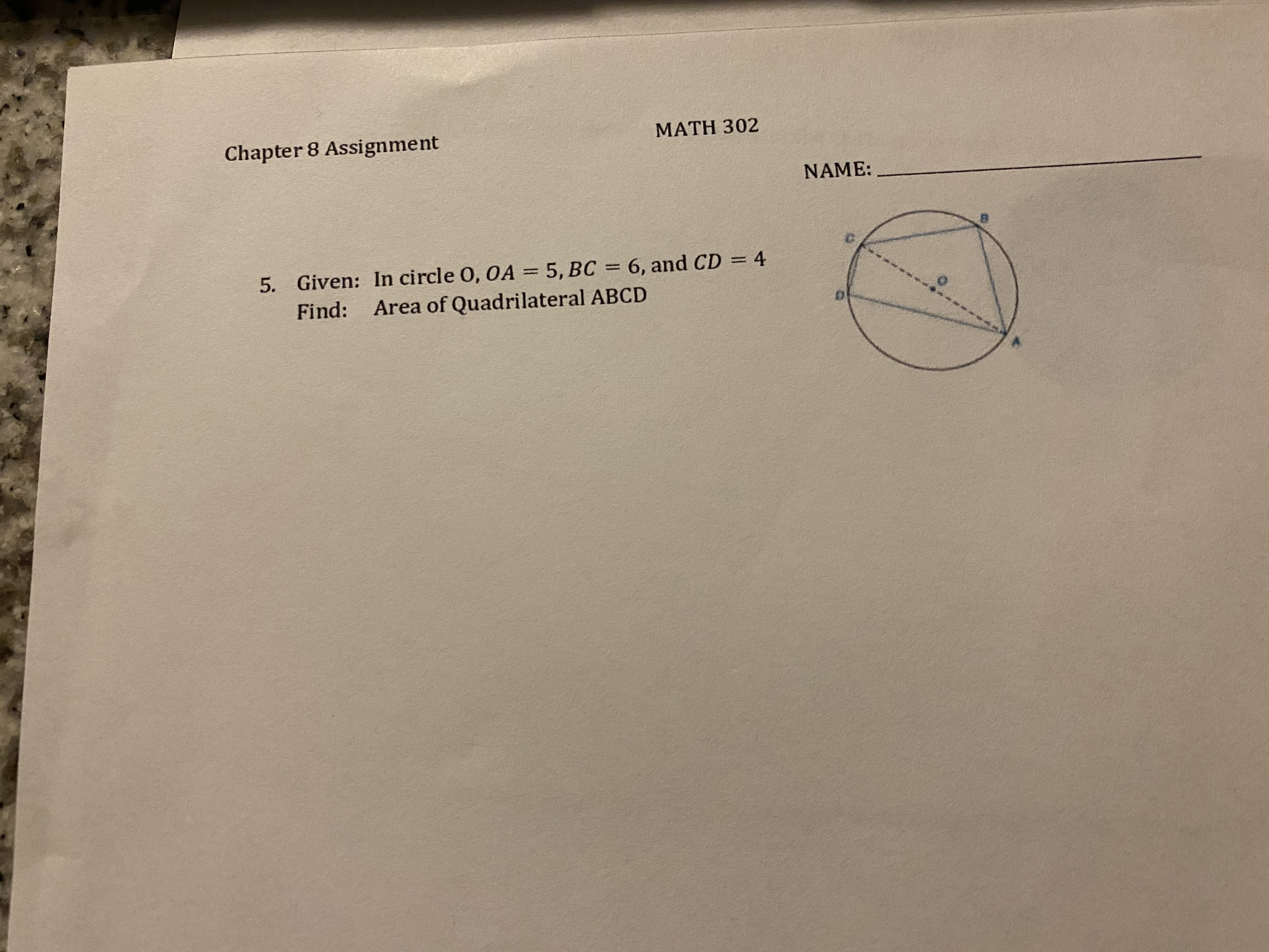 Chapter 8 Assignment MATH 302 NAME: 5. Given: In