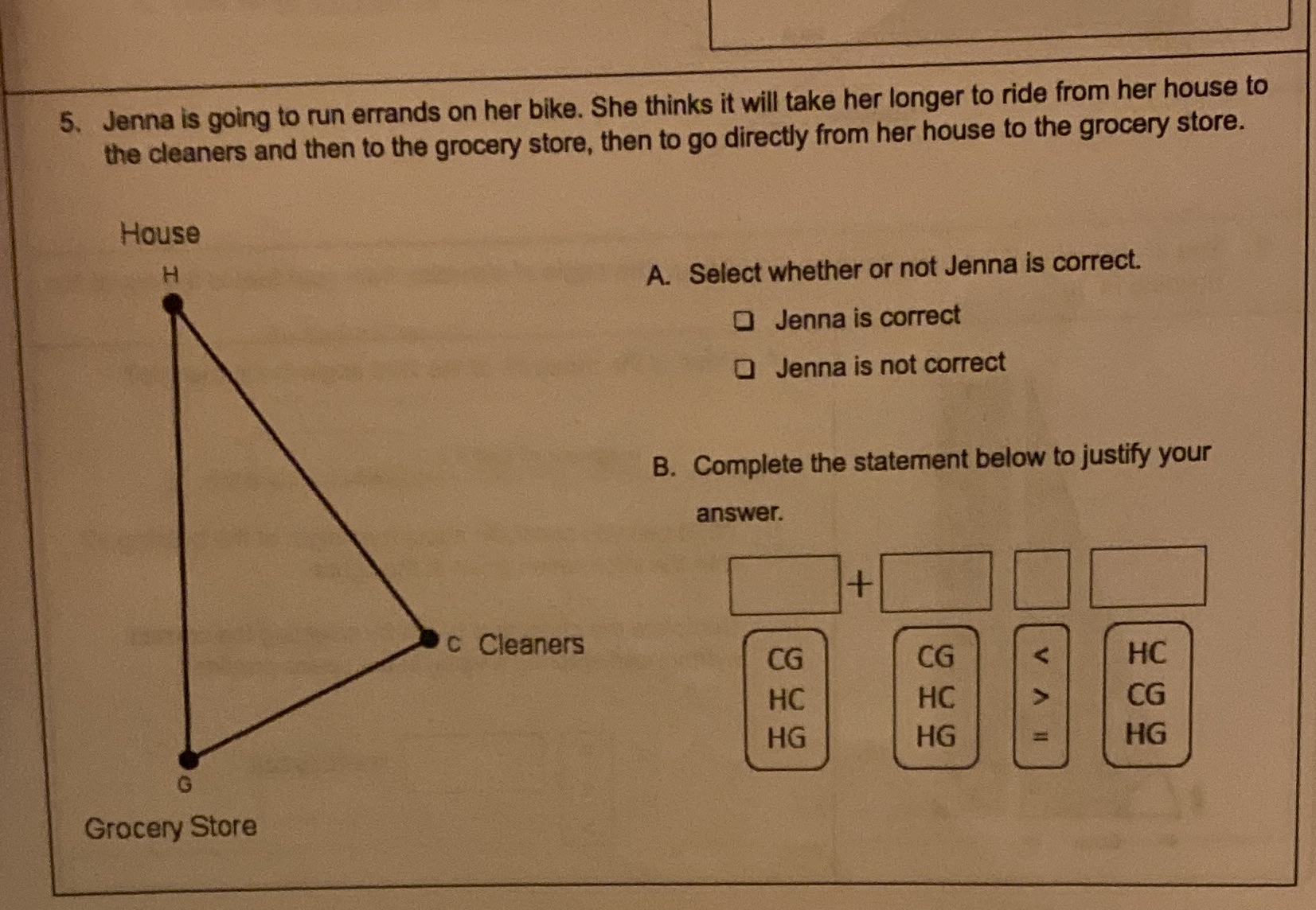 5. Jenna is going to run errands on her bike. She