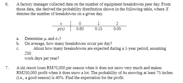 6. A factory manager collected data on the number