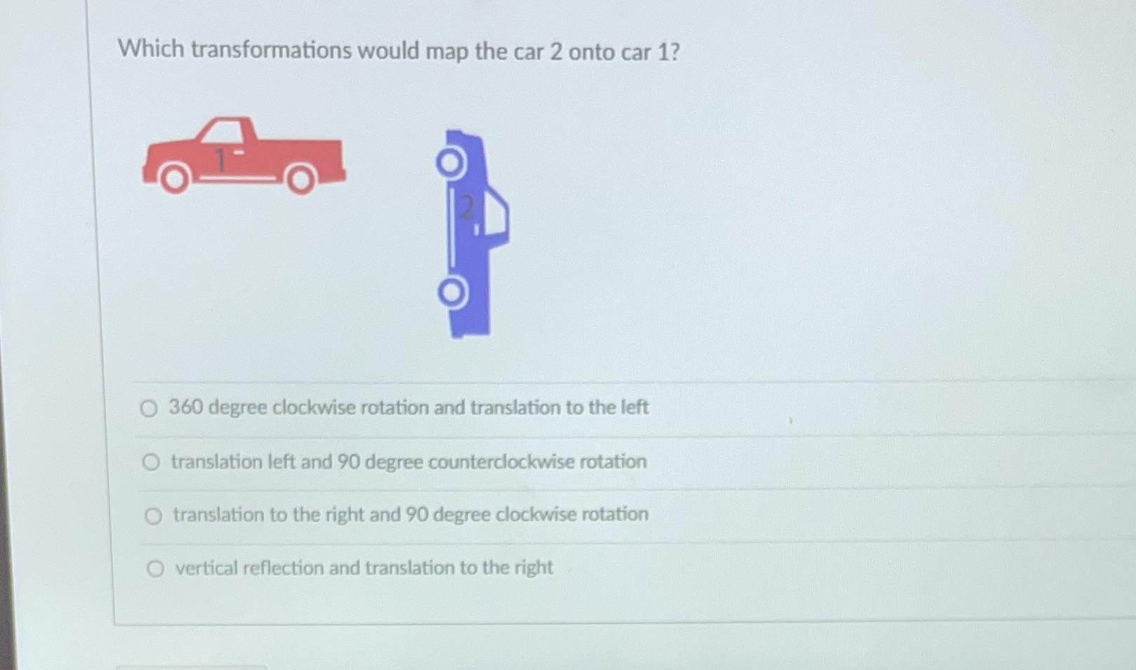 Which transformations would map the car 2 onto