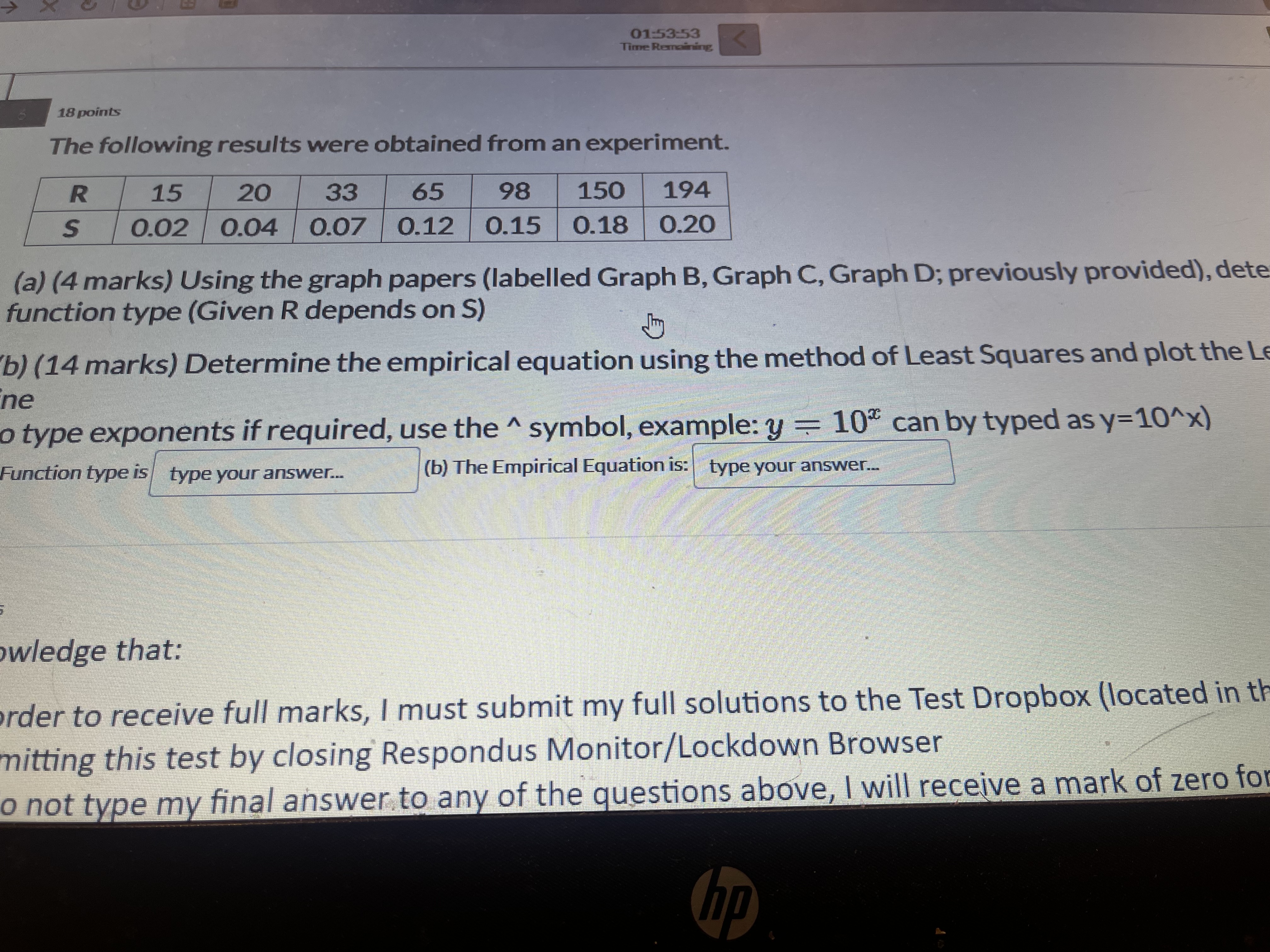 01-53-53 Time Remaining < 18 points The following