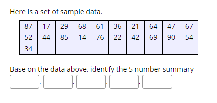 Here is a set of sample data. 87 [17 | 29 | 6B |