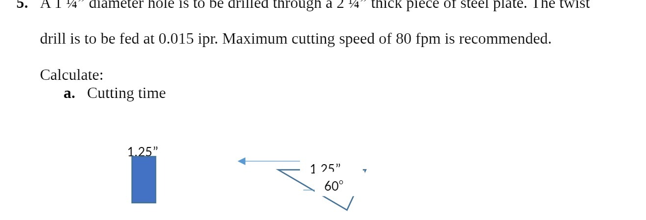 5. A l 4 diameter hole is to be drilled through a