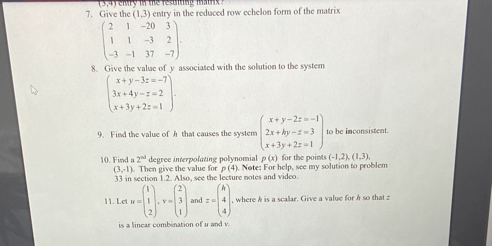 Need help with question 7-11 , xr '7. Give