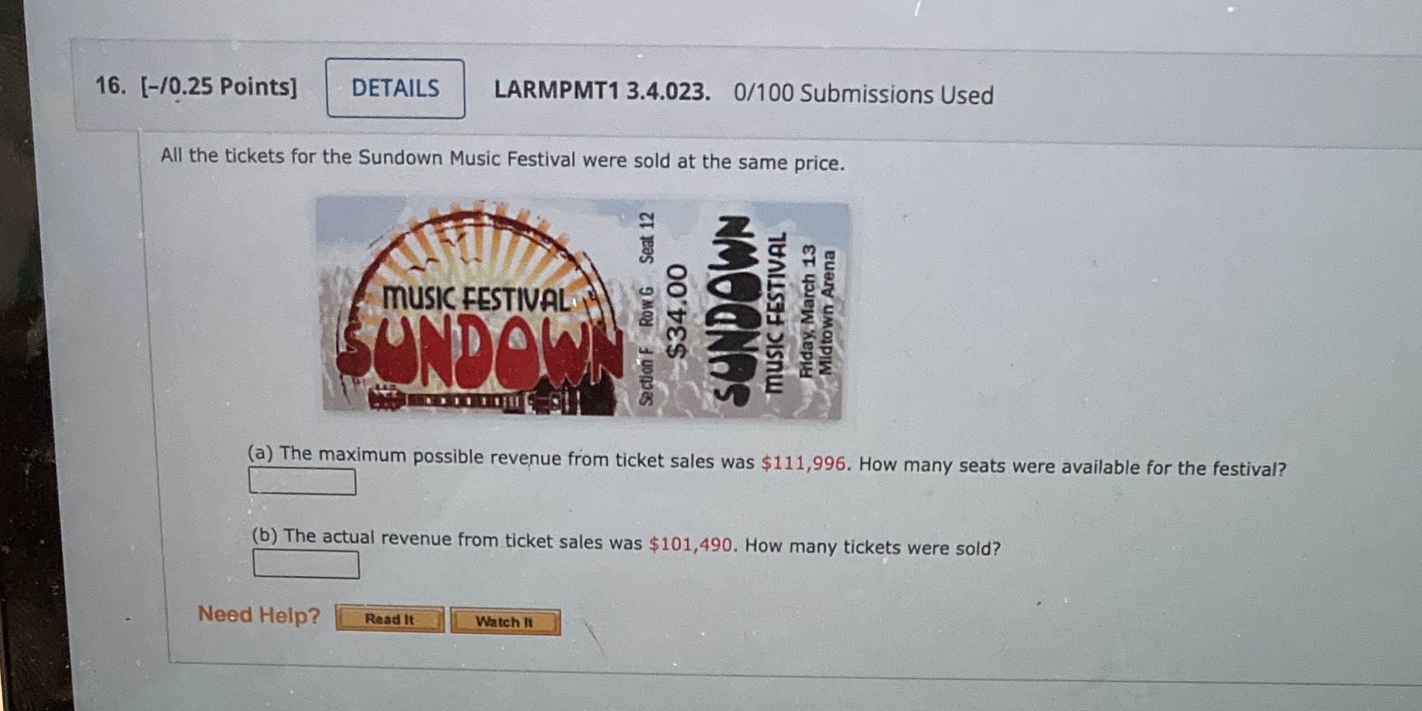 16. [-/0.25 Points] DETAILS LARMPMT1 3.4.023.