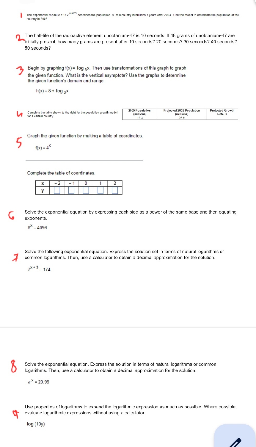 College Algebra The exponential model A = 18 e
