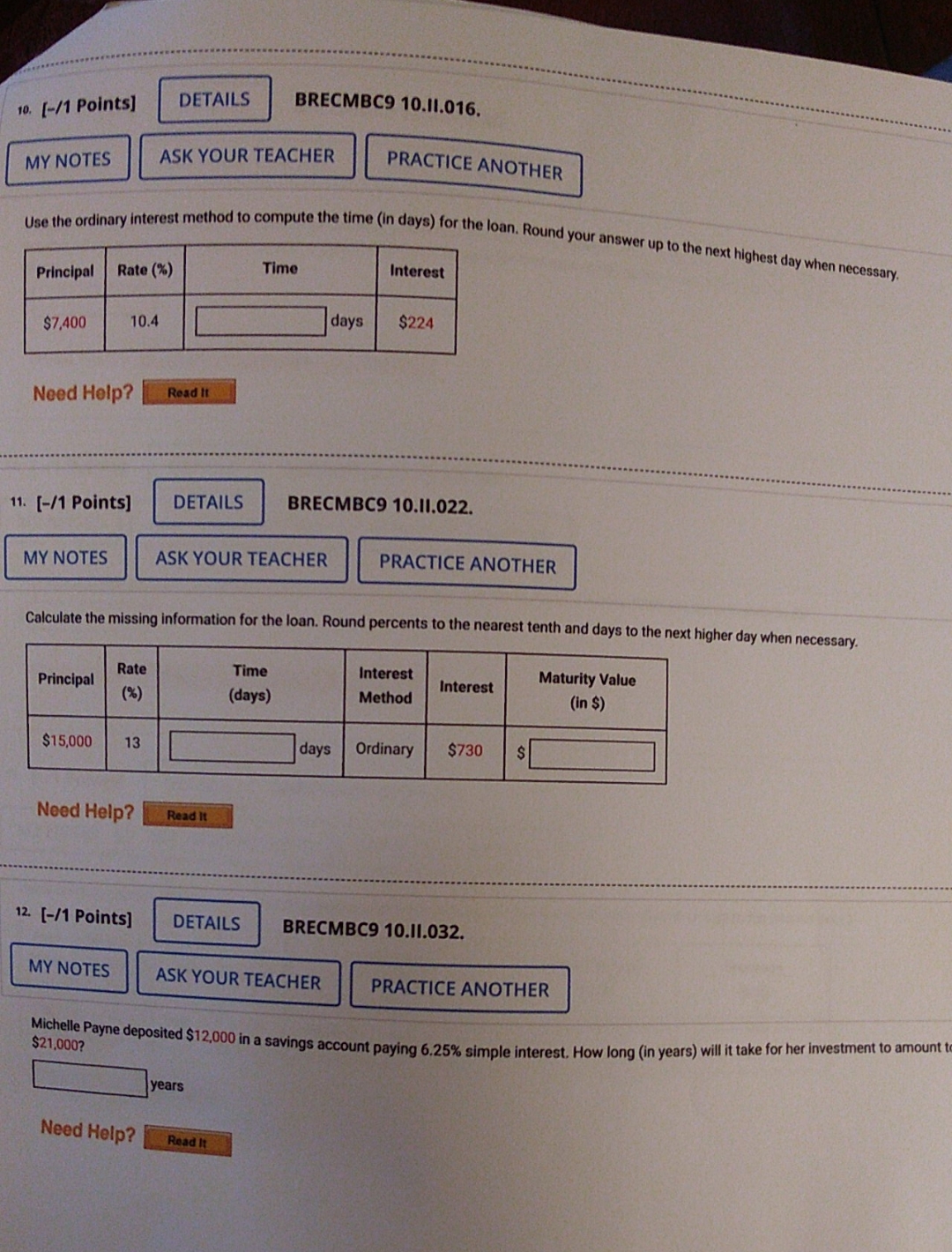 just need answers. thank you 10. [-/1 Points]