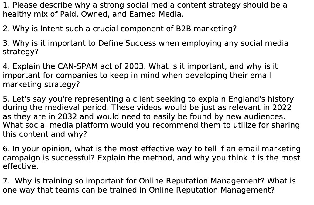 1. Please describe why a strong social media