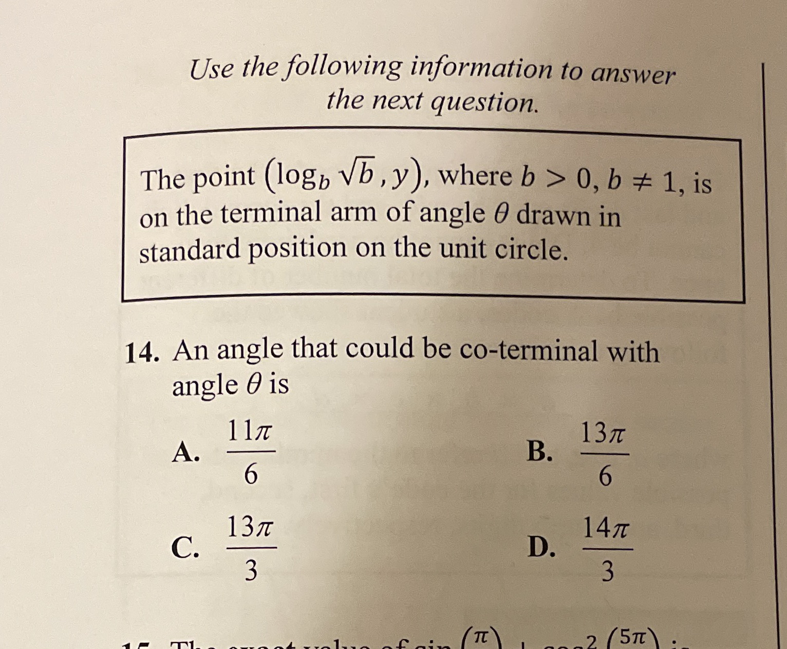 Use the following information to answer the next