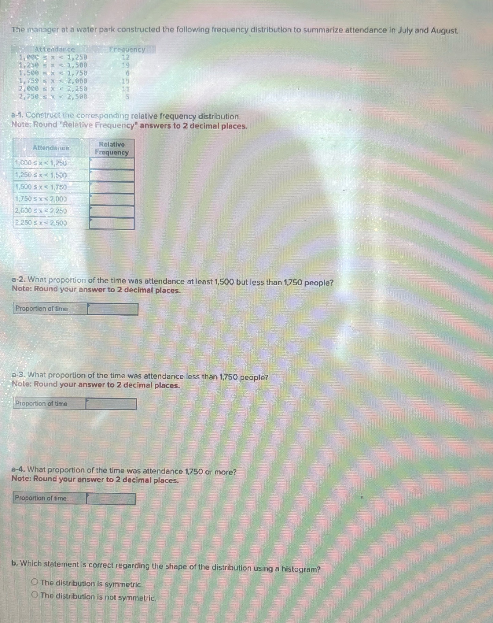 The manager at a water park constructed the