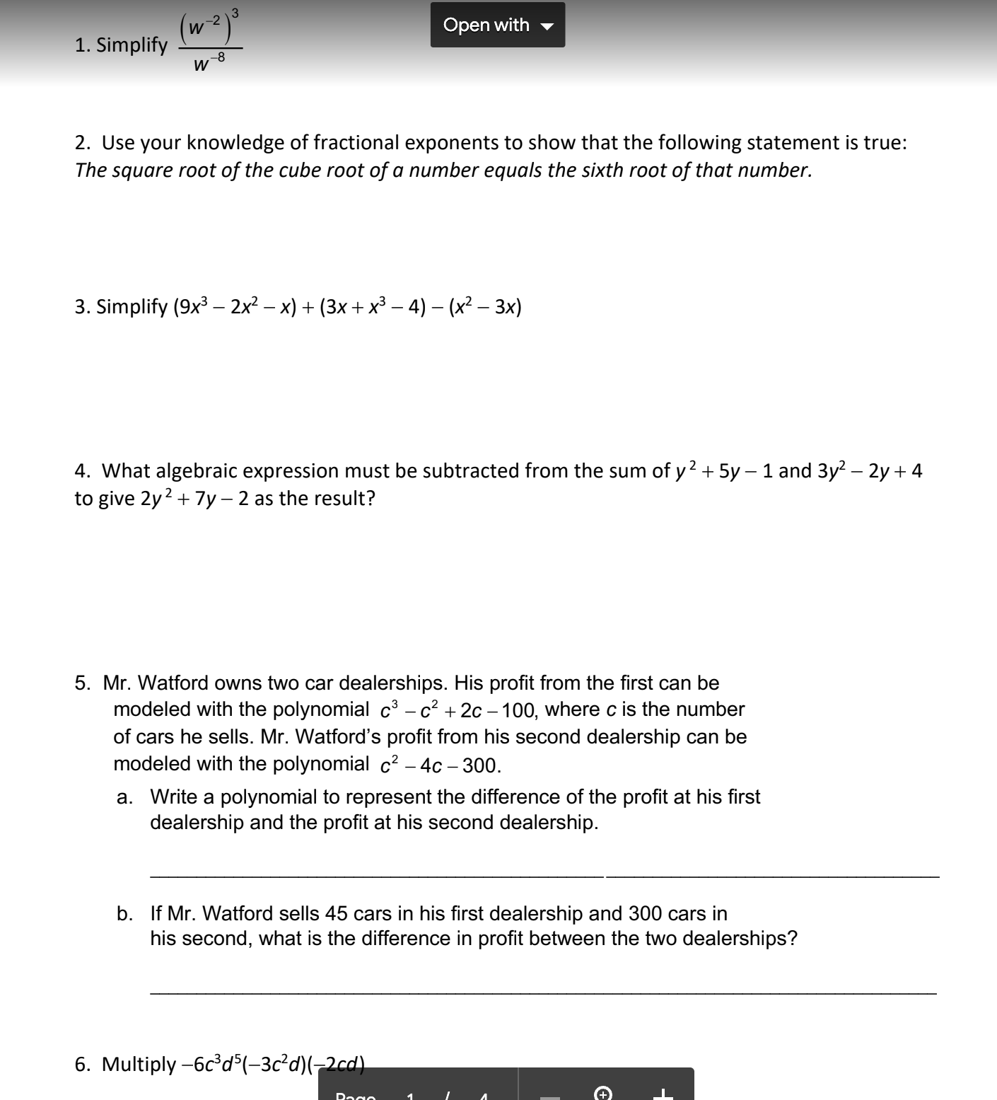 W 2 1 3 Open with 1. Simplify W 8 2. Use your