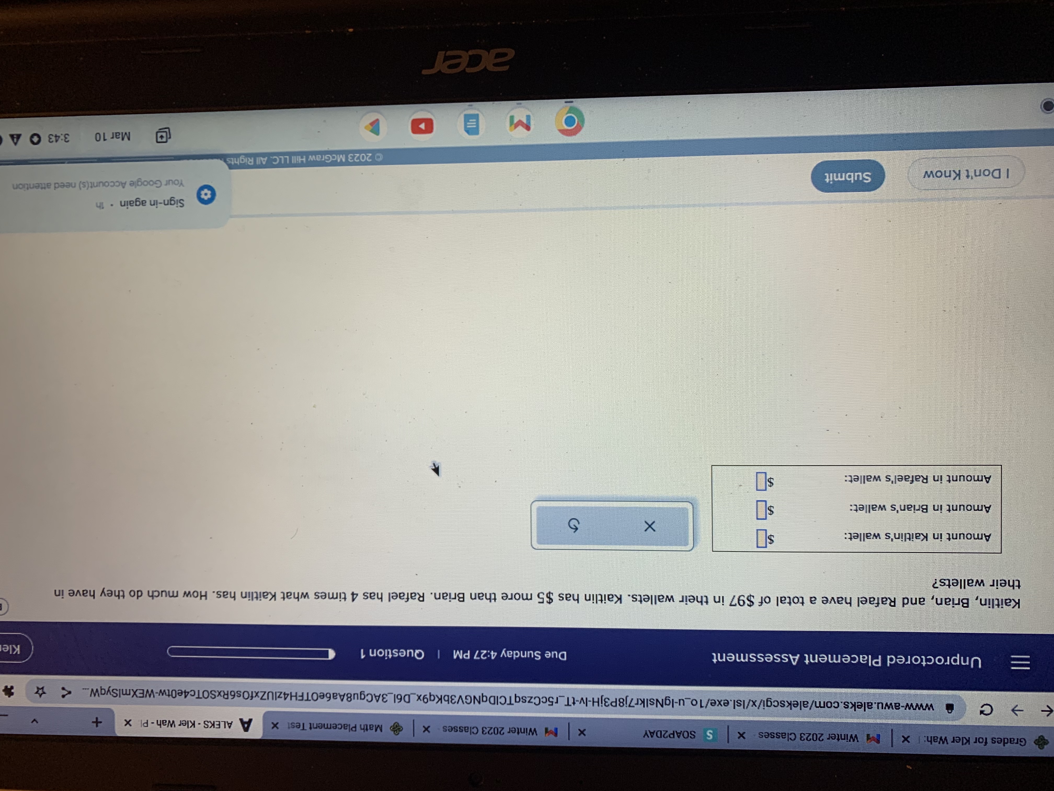 Grades for Kler Wah: I X Winter 2023 Classes X S