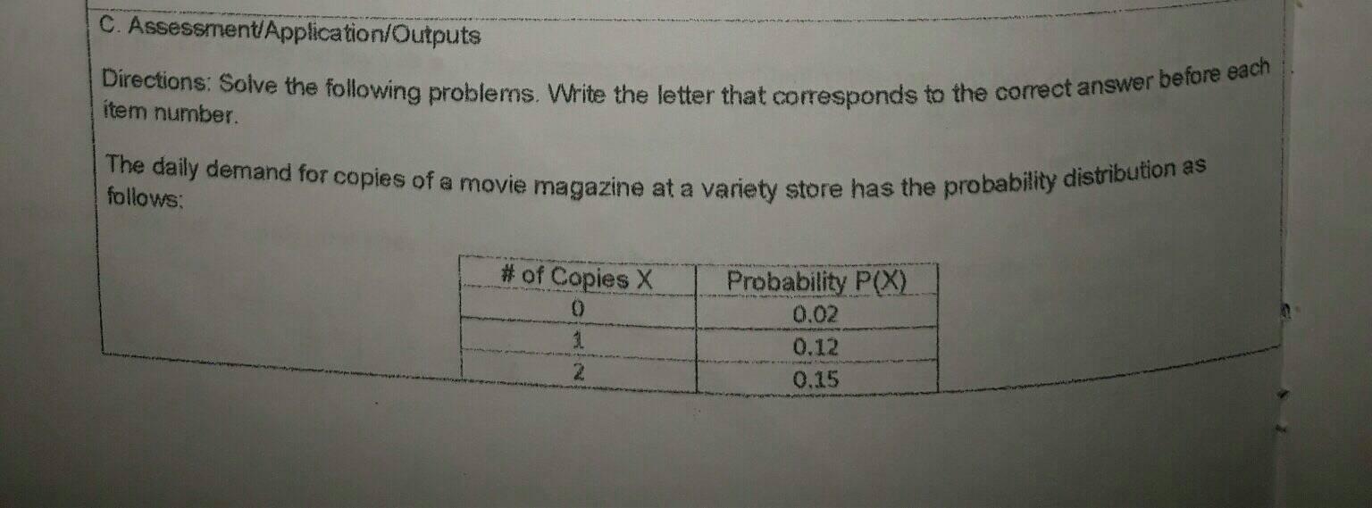 with complete s0luti0n C. Assessment/