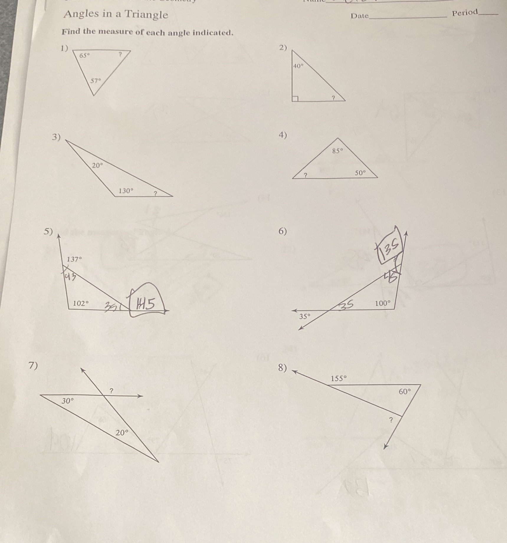 please find the measure of each angle indicated