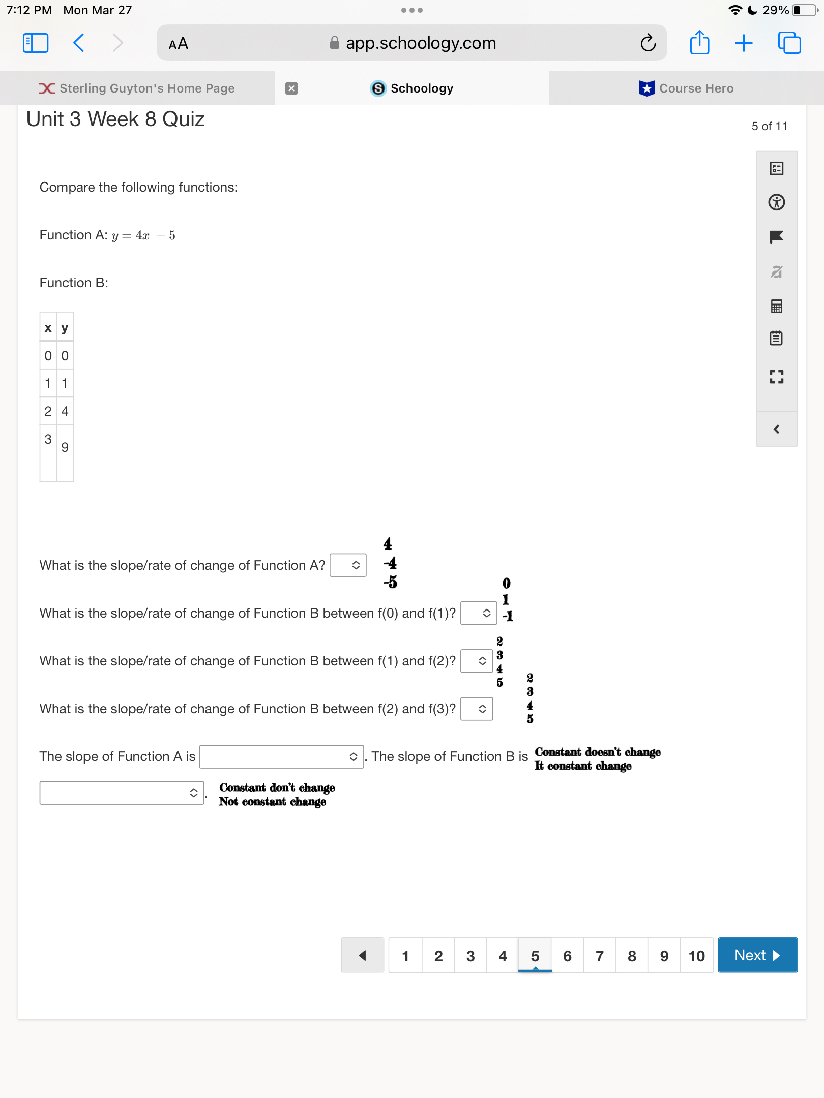 7:12 PM Mon Mar 27 . . . 29% app.schoology.com 6