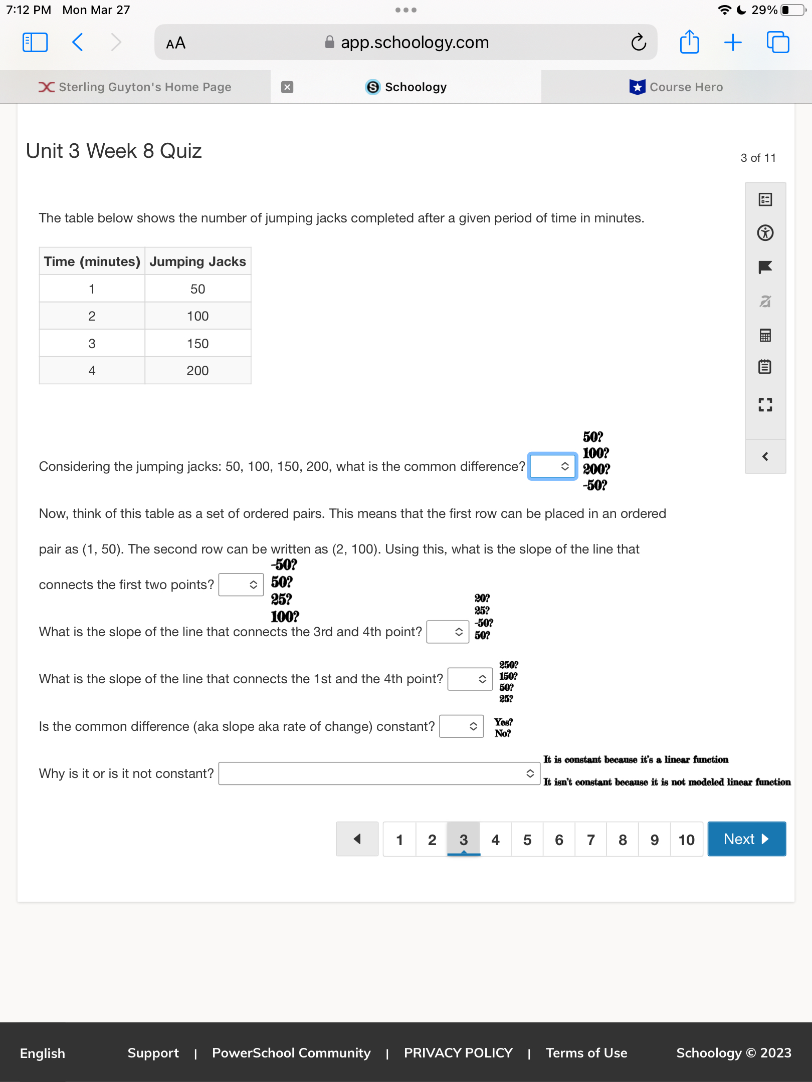 7:12 PM Mon Mar 27 . . . 29% app.schoology.com 6