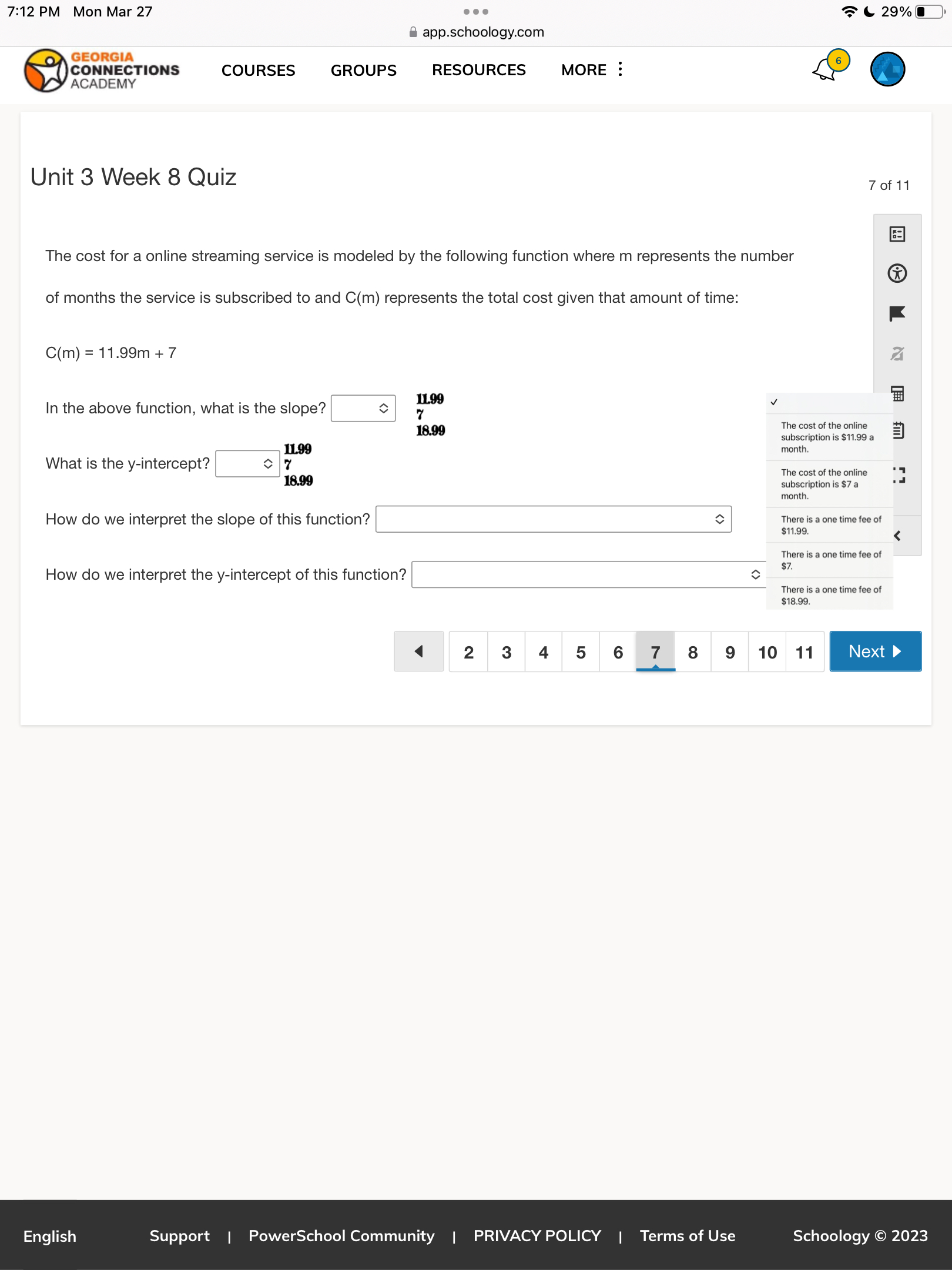 7:12 PM Mon Mar 27 . . . 29% app.schoology.com 6