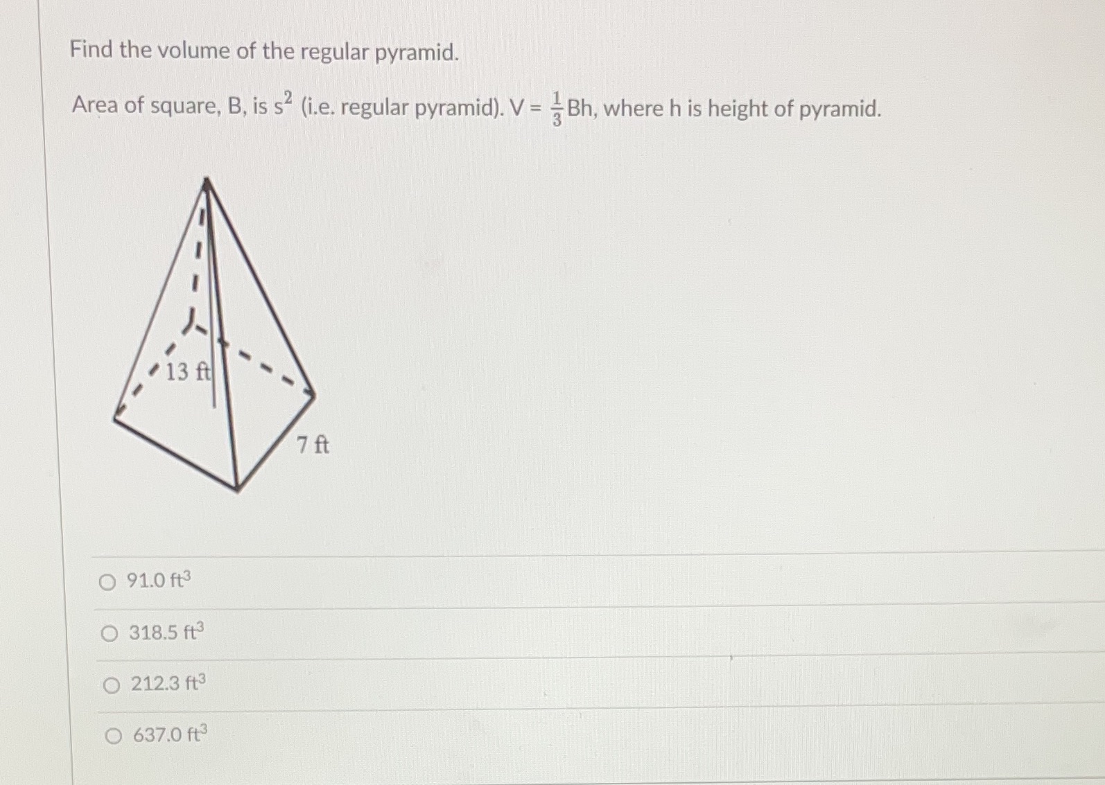 Find the volume of the regular pyramid. Area of