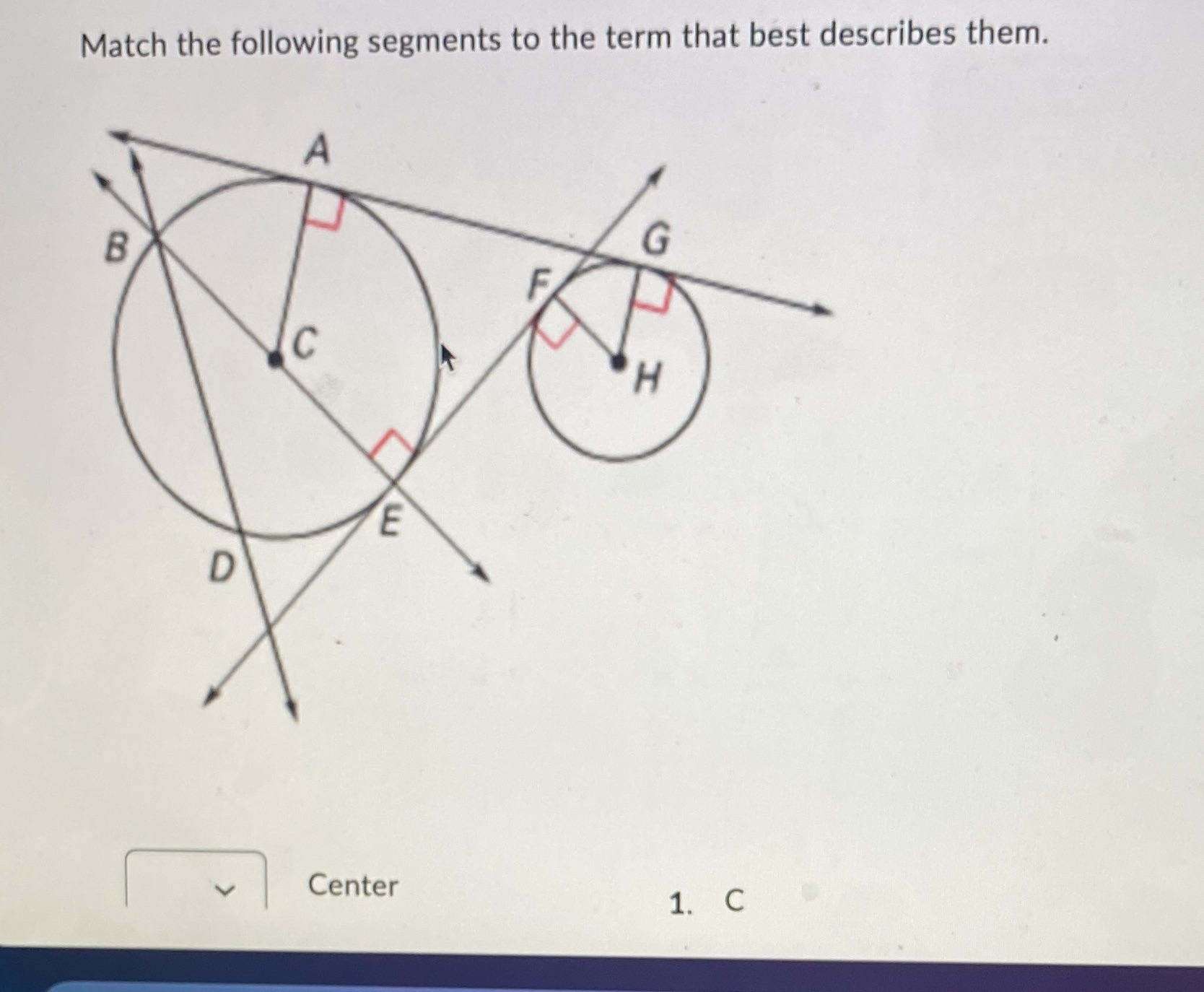 Center 1.cDiameter 2.BESecant. 3.DBTangent line