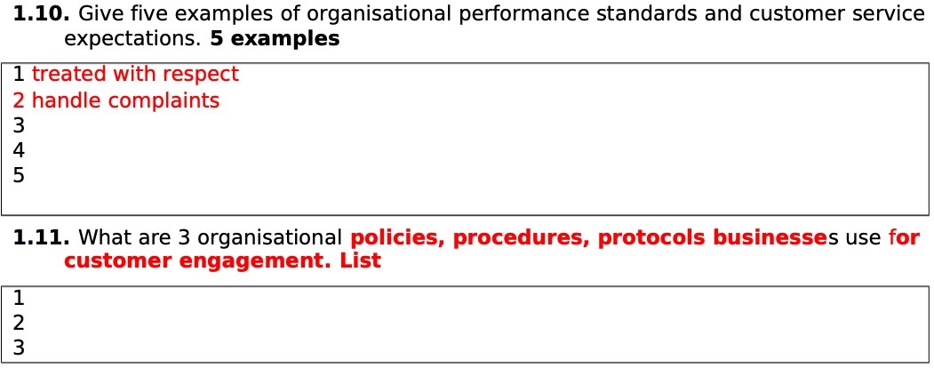 1.10. Give five examples of organisational