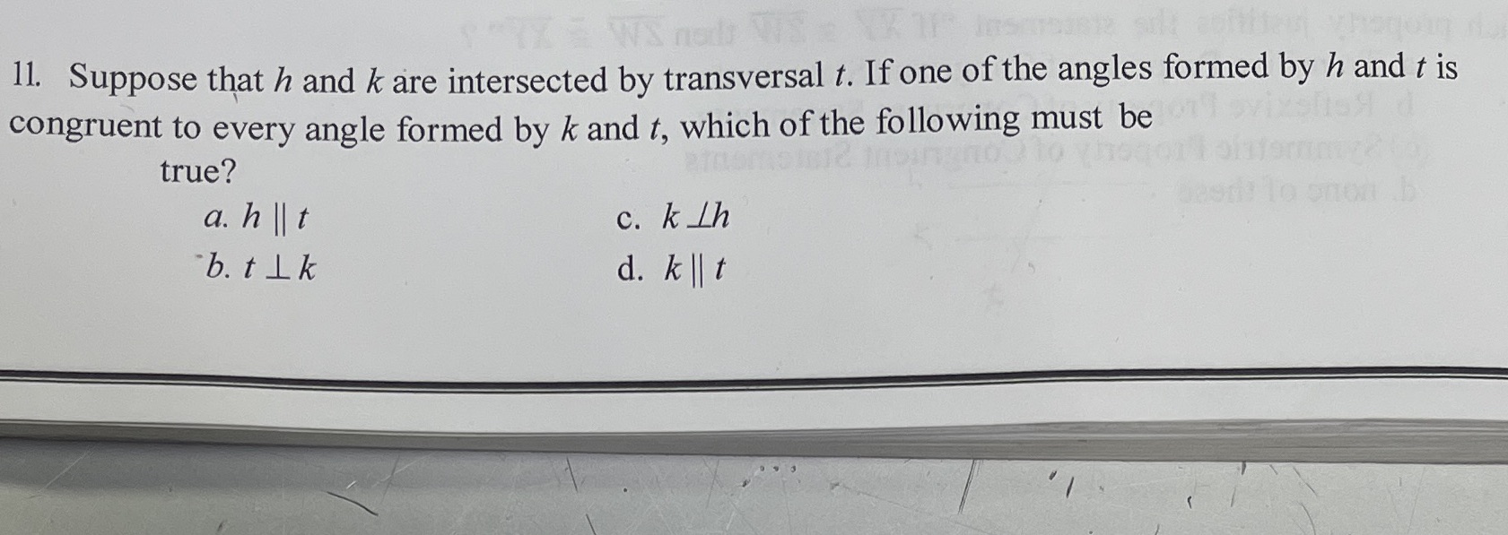 11. Suppose that h and k are intersected by