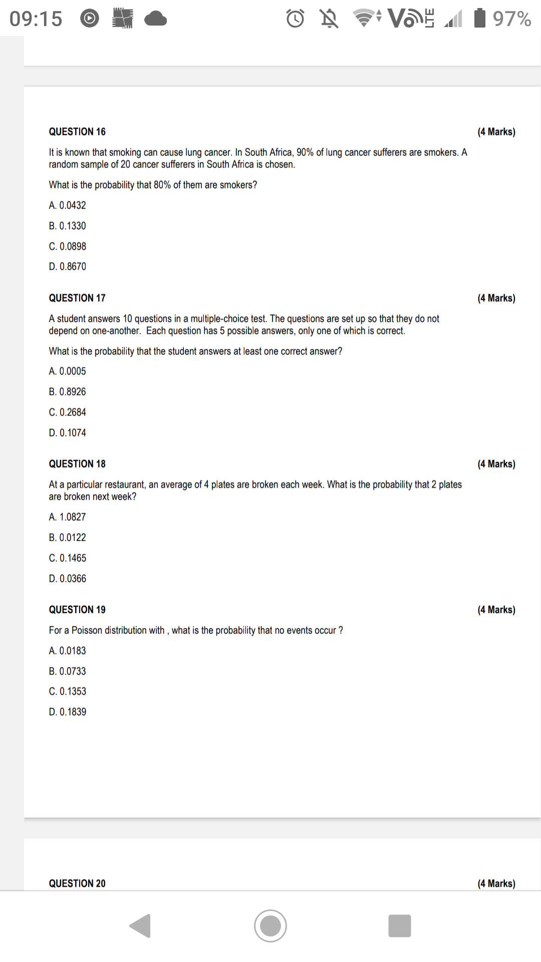 09:15 @ &5 @& O X FT'Vo: i B97% QUESTION 16