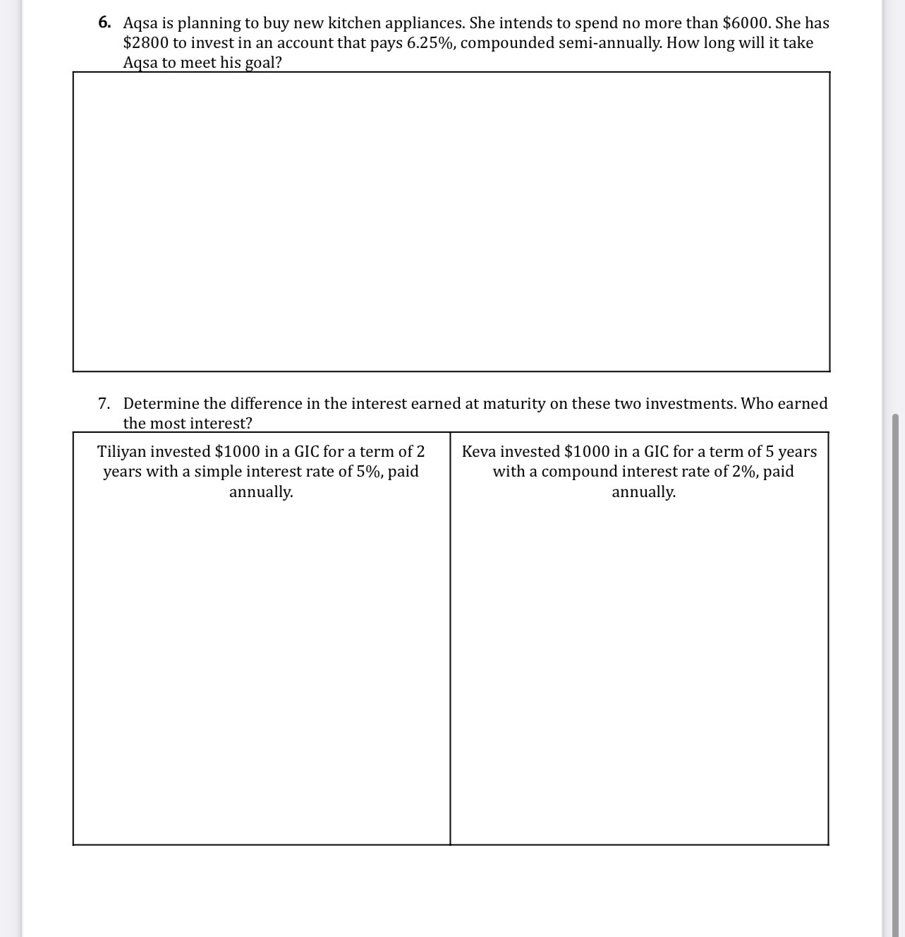Math 12 Chapter 1 Interest Worksheet Name Simple
