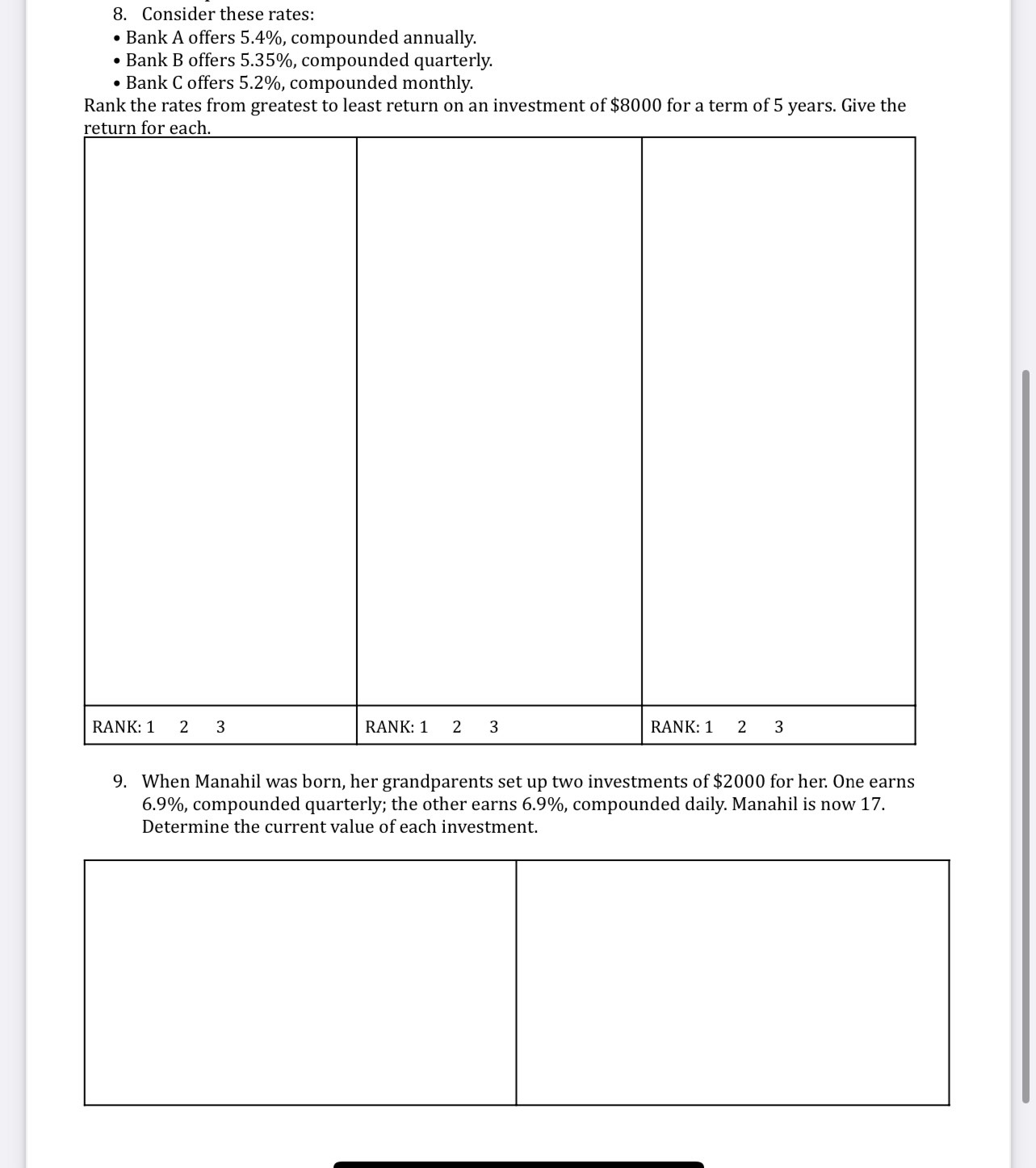 Math 12 Chapter 1 Interest Worksheet Name Simple