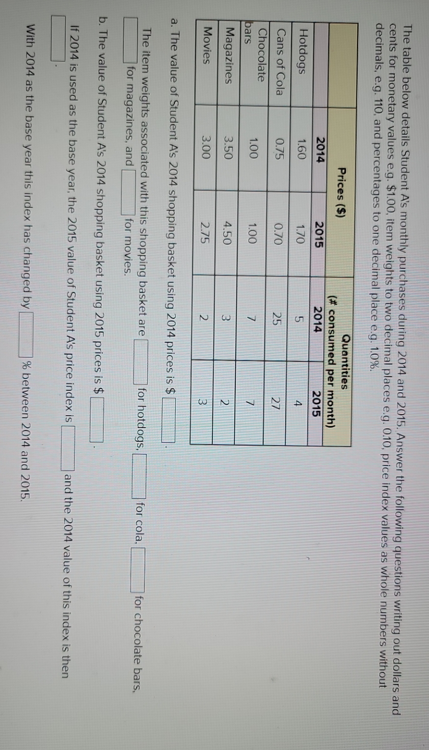 answer empty boxes The table below details