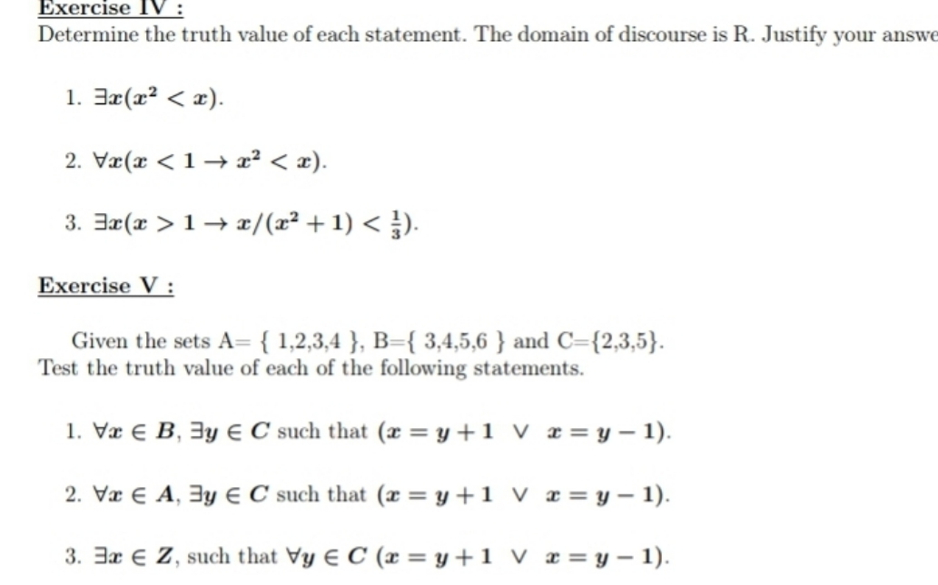 Solve the following problems Exercise IV :