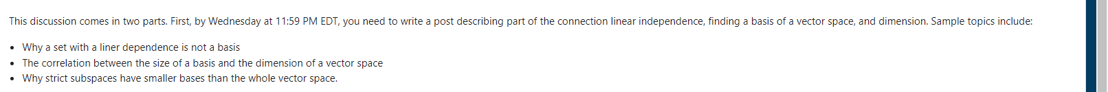 This discussion comes in two parts. First, by