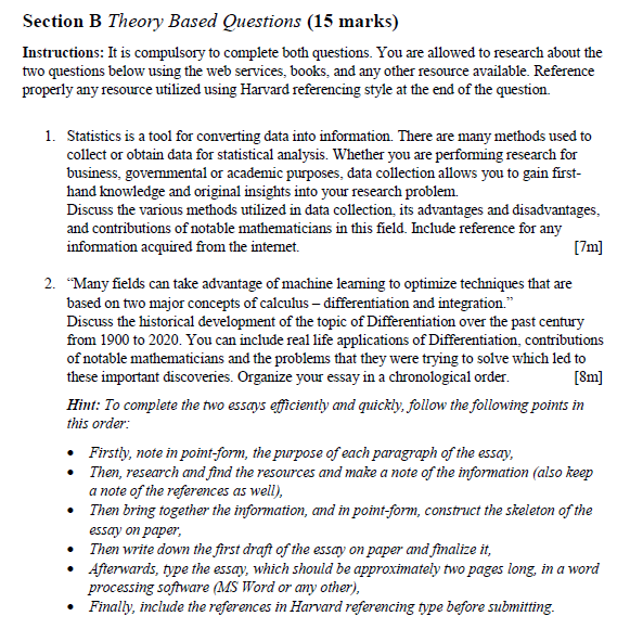 Section B Theory Based Questions (15 marks)