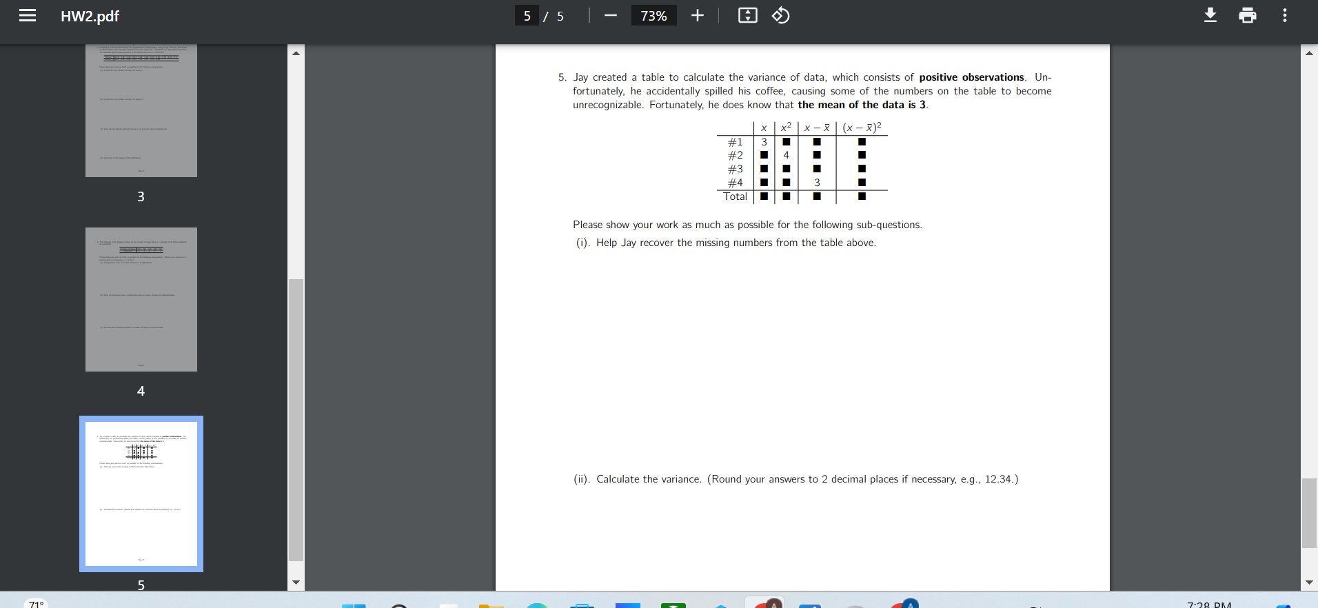 S 1 RS 5. Jay created a table to calculate the