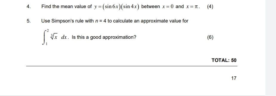 solve 5 and 6 4. Find the mean value of y = (sin