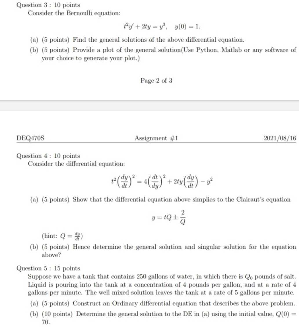 non-linear ODE Question 3 : 10 points Consider