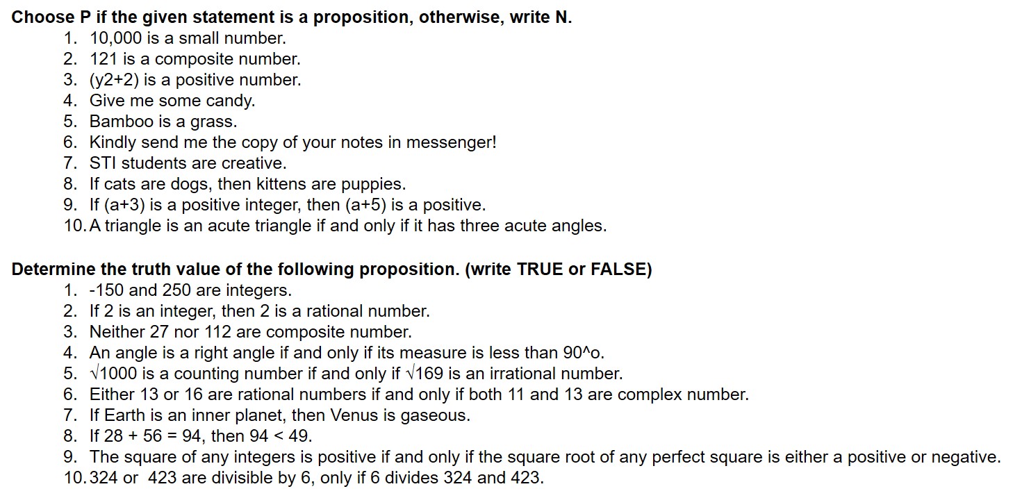 Choose P if the given statement is a proposition,