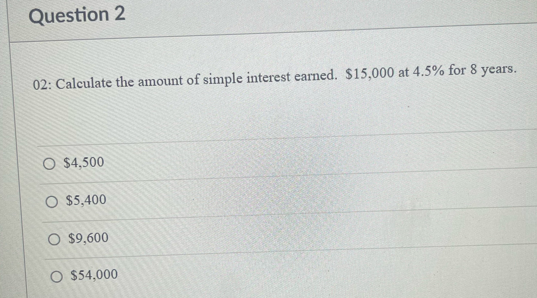 Question 2 02: Calculate the amount of simple