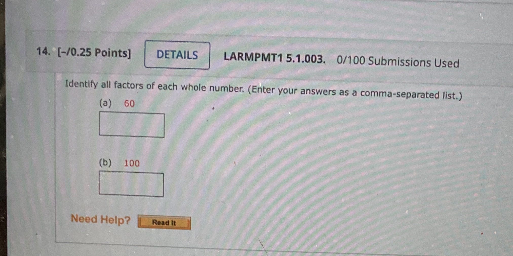 14. [-/0.25 Points] DETAILS LARMPMT1 5.1.003.