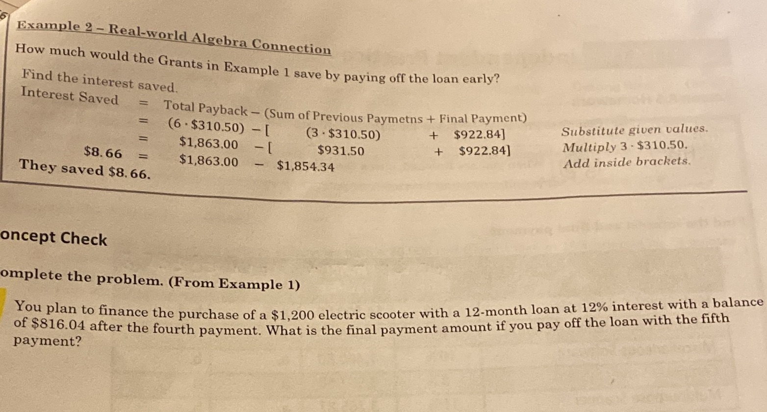 Example 2 - Real-world Algebra Connection How