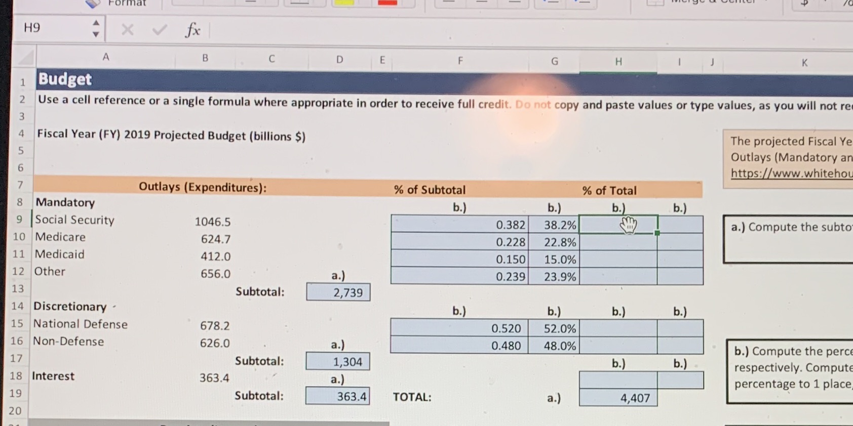 In cell H9 calculate the ratio of social security